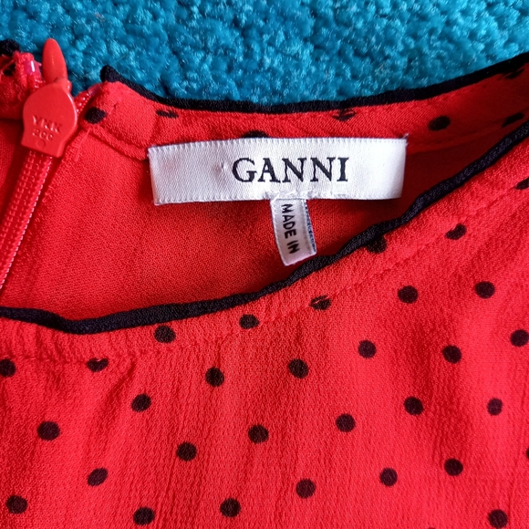 Ganni red black polkadot lined top UK 8 - Picture 2 of 7
